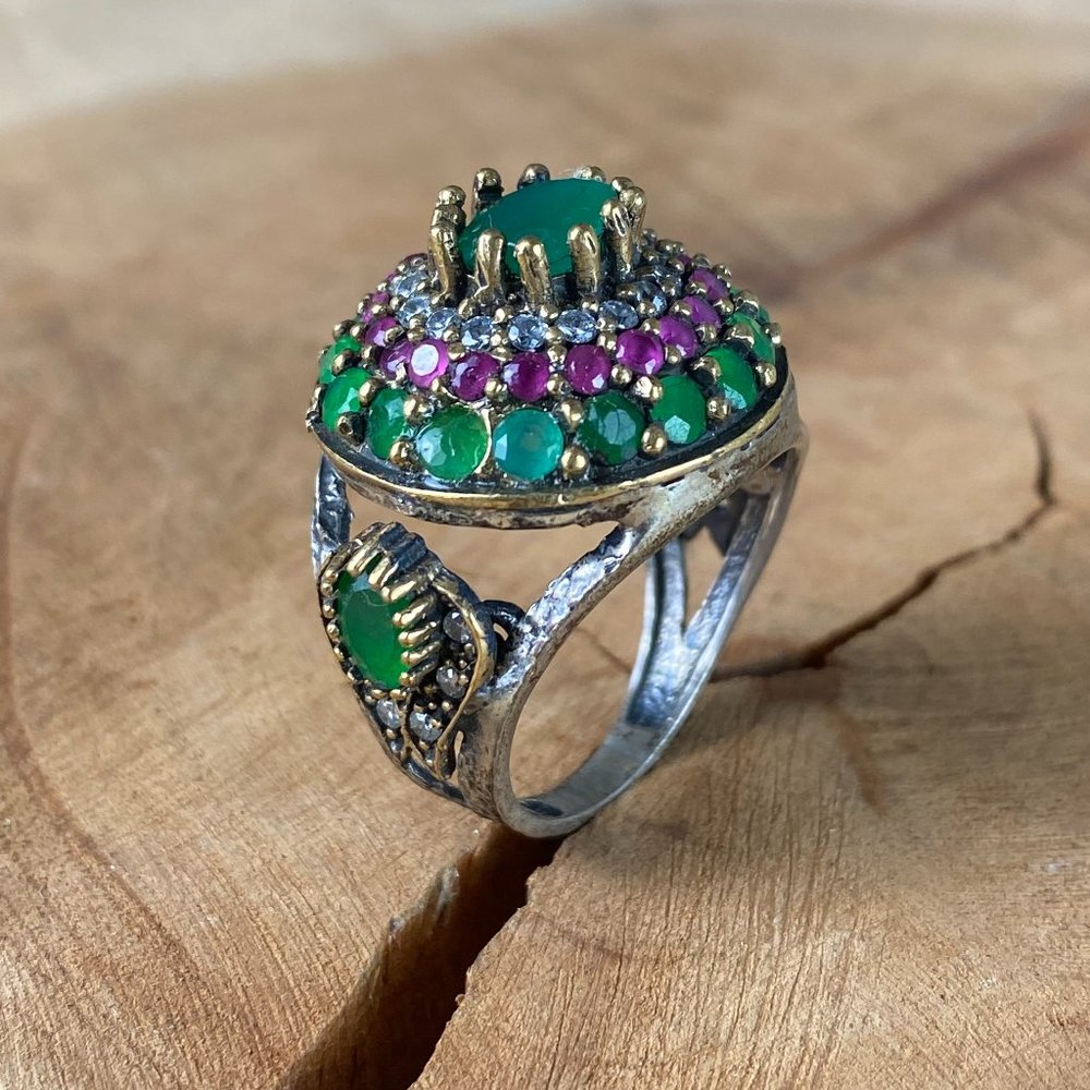 Ottoman - Handmade Authentic Sterling Silver Ring with Cubic Zirconia Diamonds